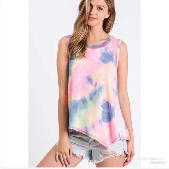 LAST! Pink/Blue Tie Dye Asymmetric Hem Top! - Picture 8 of 8